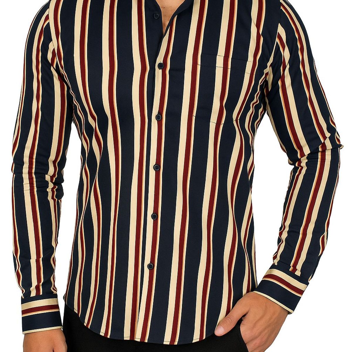 XPRESS RECHARGE - Camisa de vestir manga larga con rayas para hombre  Elegancia moderna y estilo formal casual