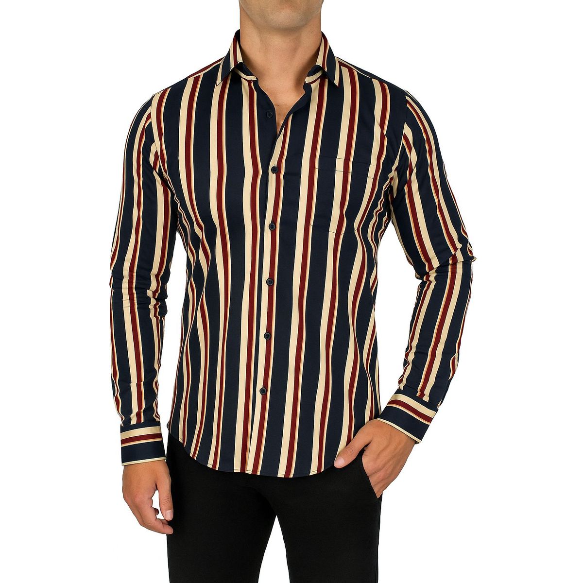 XPRESS RECHARGE - Camisa de vestir manga larga con rayas para hombre  Elegancia moderna y estilo formal casual