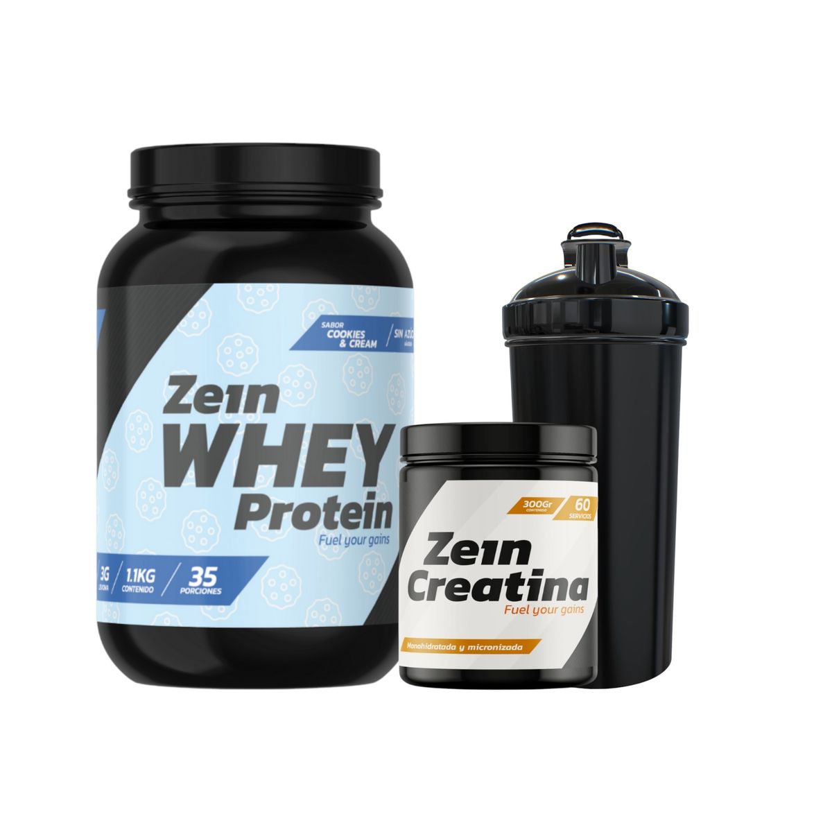 ZEIN - PACK PROTEINA WHEY COOKIES AND CREAM 1,1 KG + CREATINA 60SV + SHAKER - ZEIN