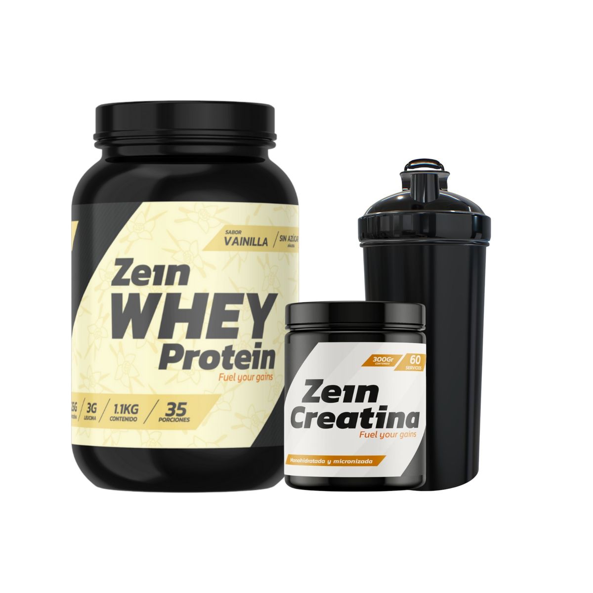 ZEIN - PACK PROTEINA WHEY VAINILLA 1,1 KG + CREATINA 60SV + SHAKER - ZEIN