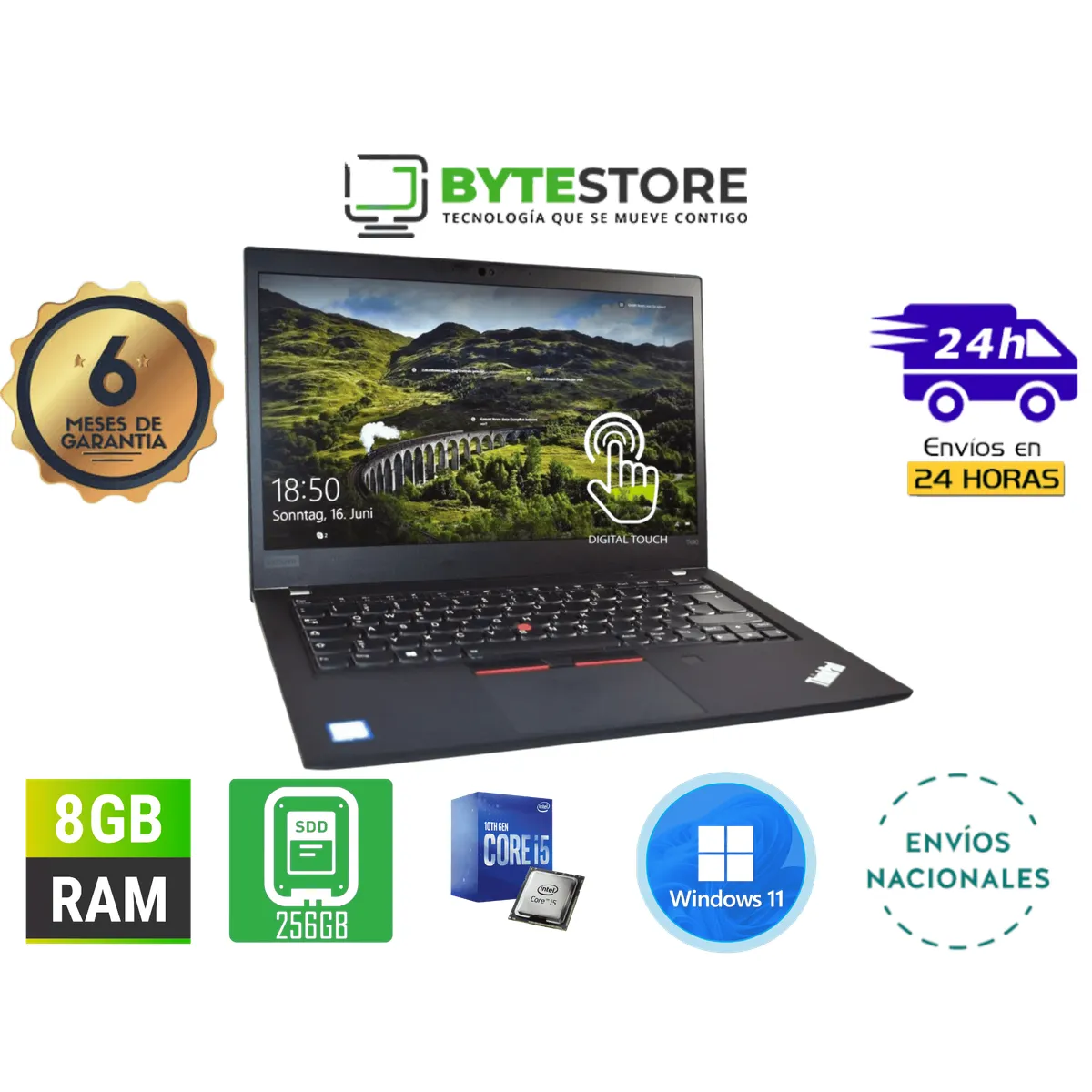 LENOVO - Lenovo Thinkpad T490 14" TOUCH - Core i5 8GB RAM 256GB SSD ADLX65YCC2D W11Pro  REACONDICIONADO
