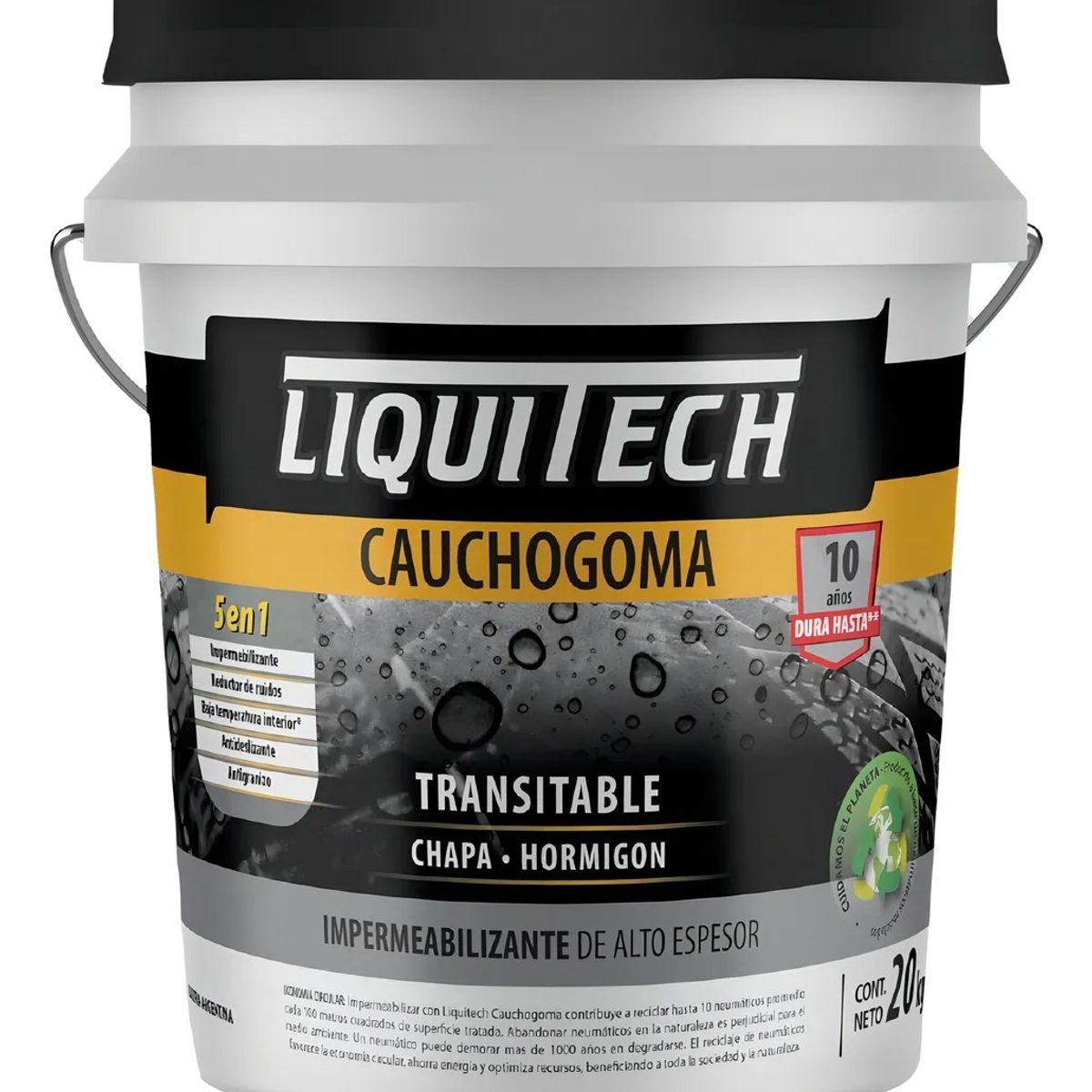 GENERICO - Pintura impermeabilizante sustentable Caucho Goma 5 en 1 Liquitech 4 Kg color Negro