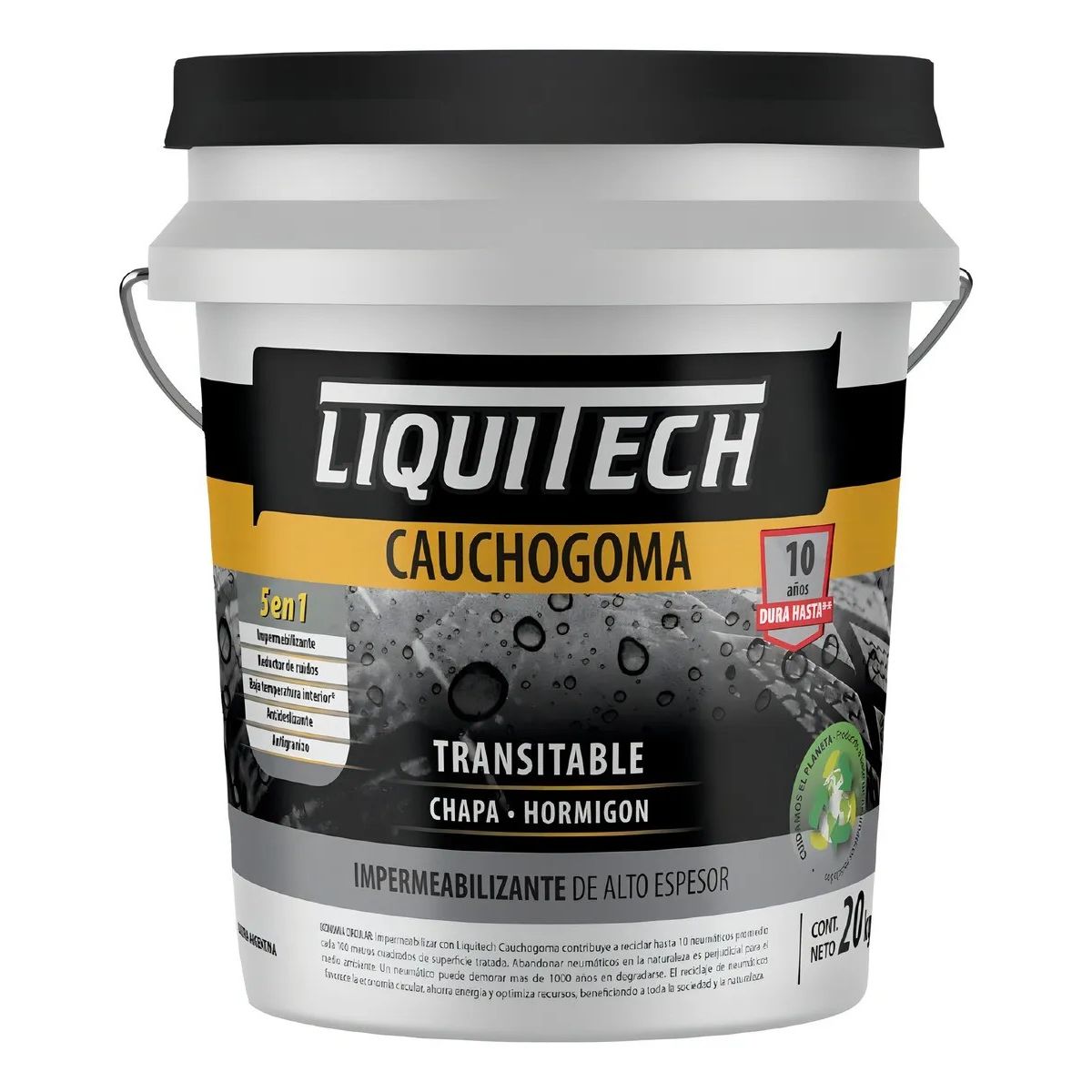 GENERICO - Pintura impermeabilizante sustentable Caucho Goma 5 en 1 Liquitech 4 Kg color Negro