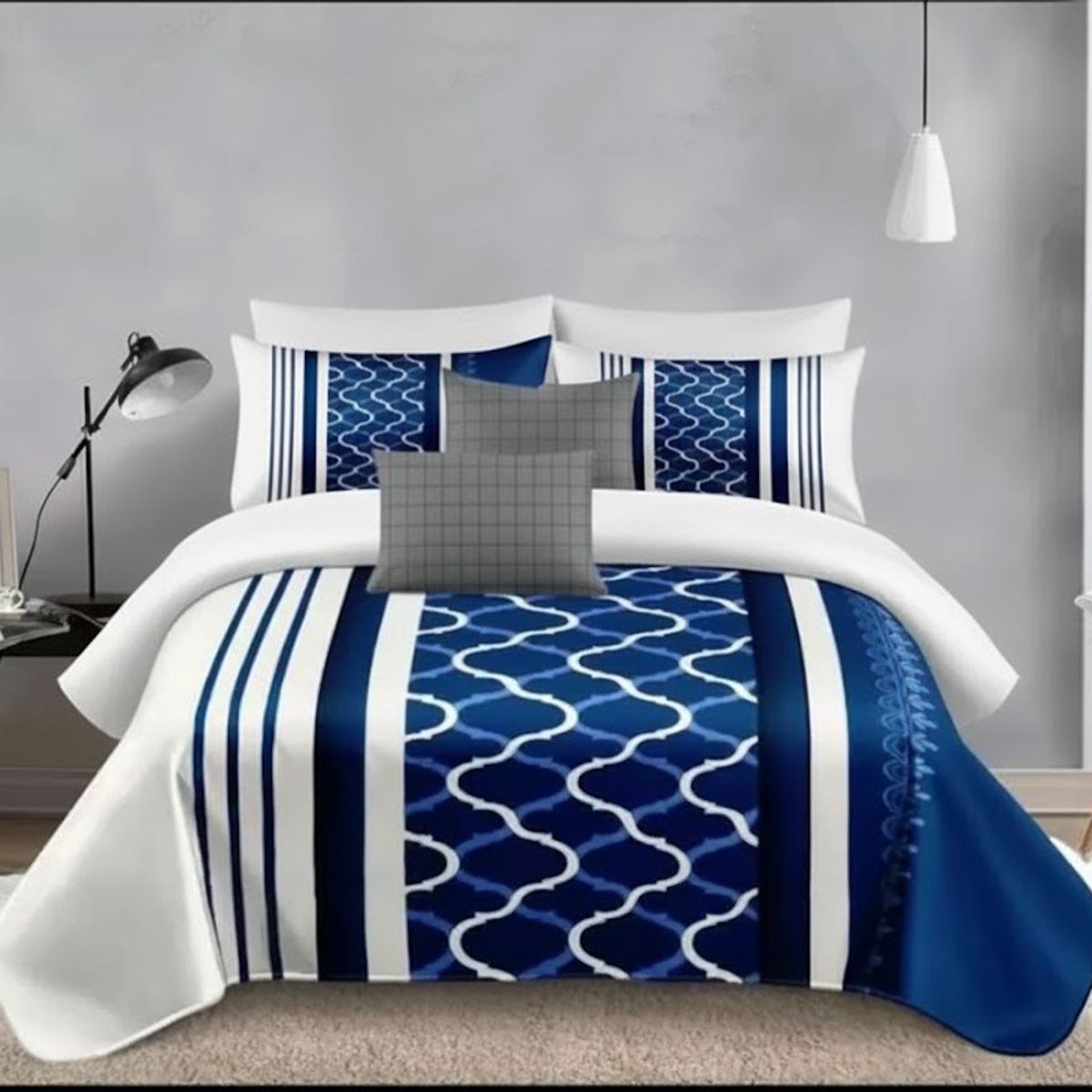 GENERICO - SABANAS DE 1.5 PLAZA COLOR AZUL CON DISEÑOS ONDAS 3 PIEZAS DIANA