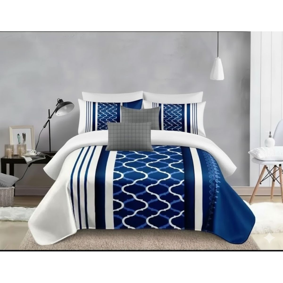 GENERICO - SABANAS DE 1.5 PLAZA COLOR AZUL CON DISEÑOS ONDAS 3 PIEZAS DIANA