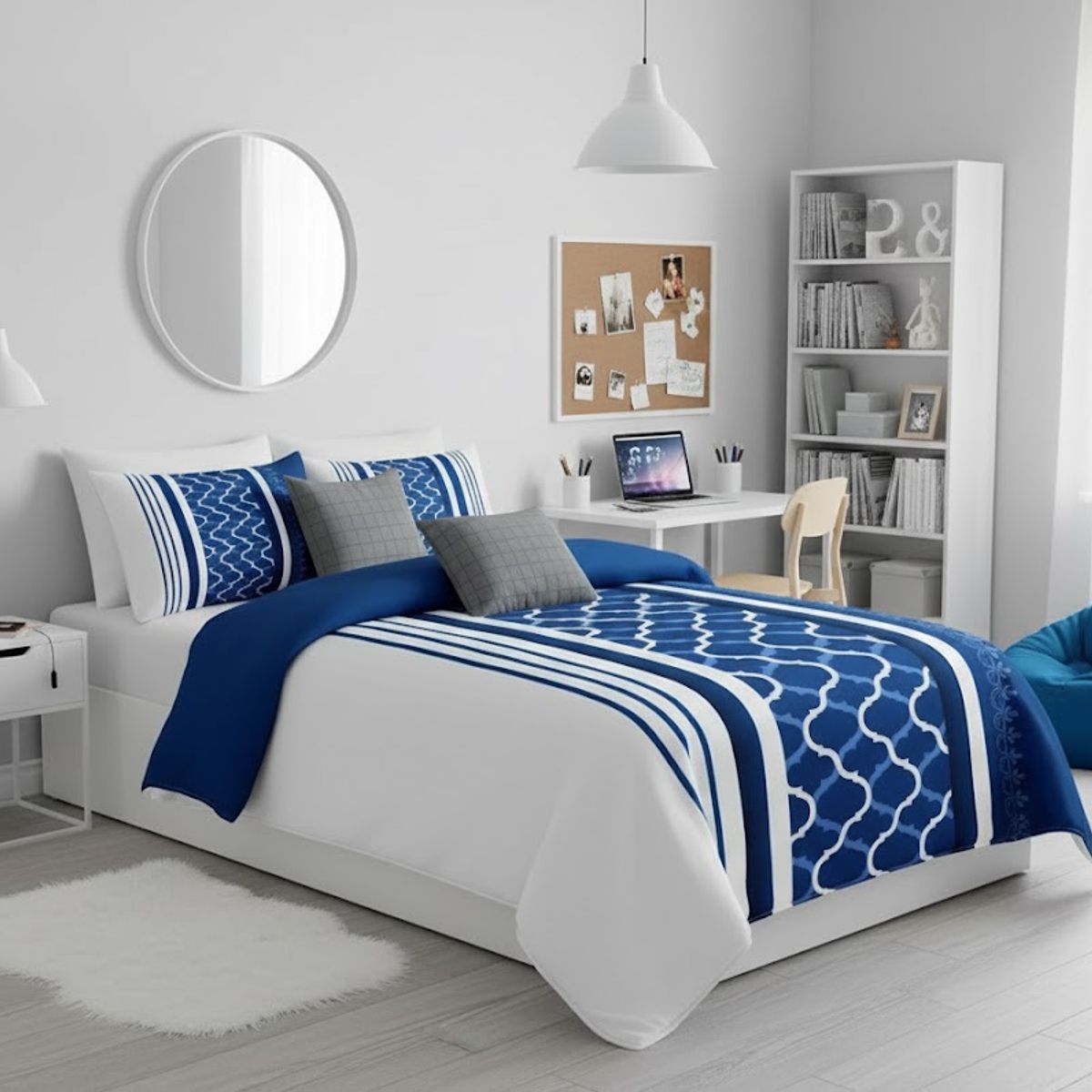 GENERICO - SABANAS DE 1.5 PLAZA COLOR AZUL CON DISEÑOS ONDAS 3 PIEZAS DIANA