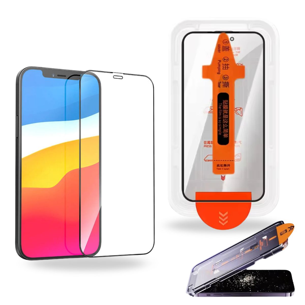 TECNOPALACE - Lámina Vidrio Para iPhone 13ProMax-14Plus Completa Con Instalador Fácil