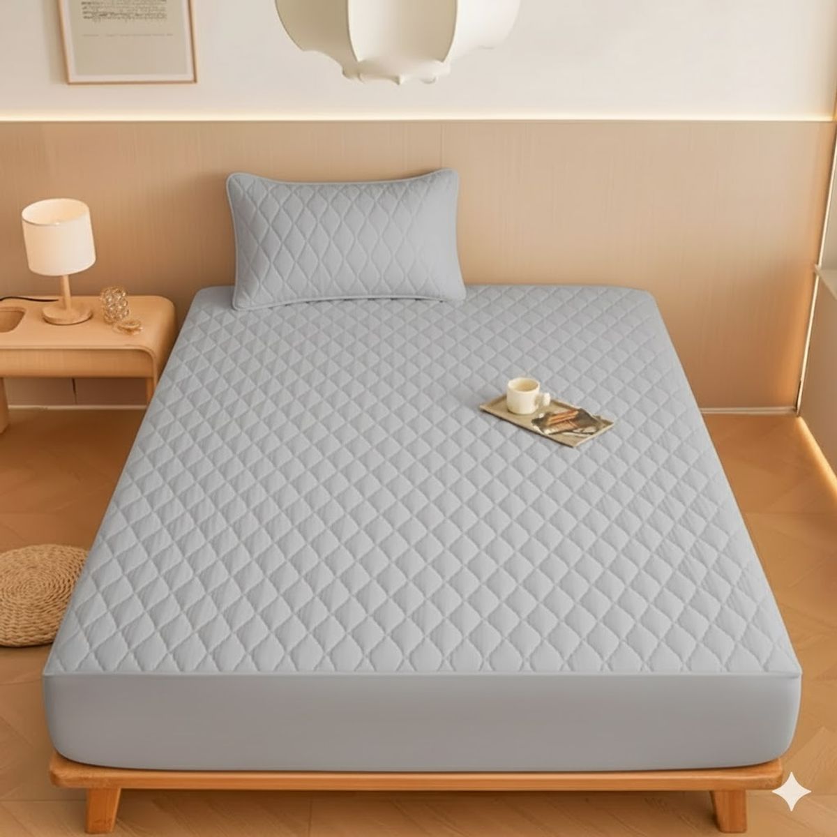GENERICO - cubre colchón gris 1.5  plaza protector impermeable 1 funda de almohada