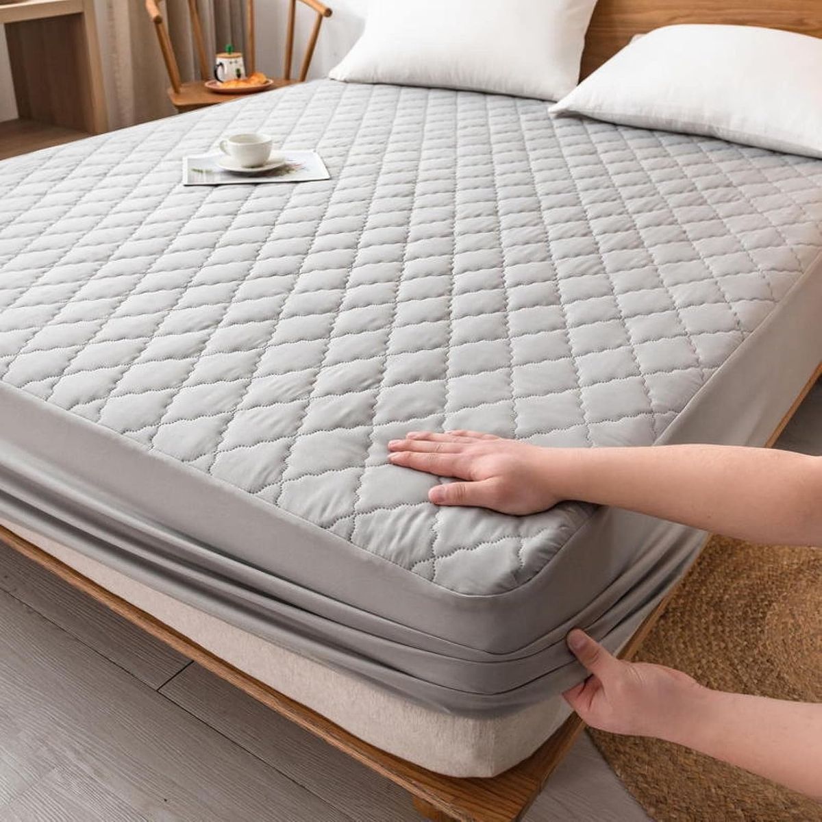 GENERICO - cubre colchón gris 1.5  plaza protector impermeable 1 funda de almohada