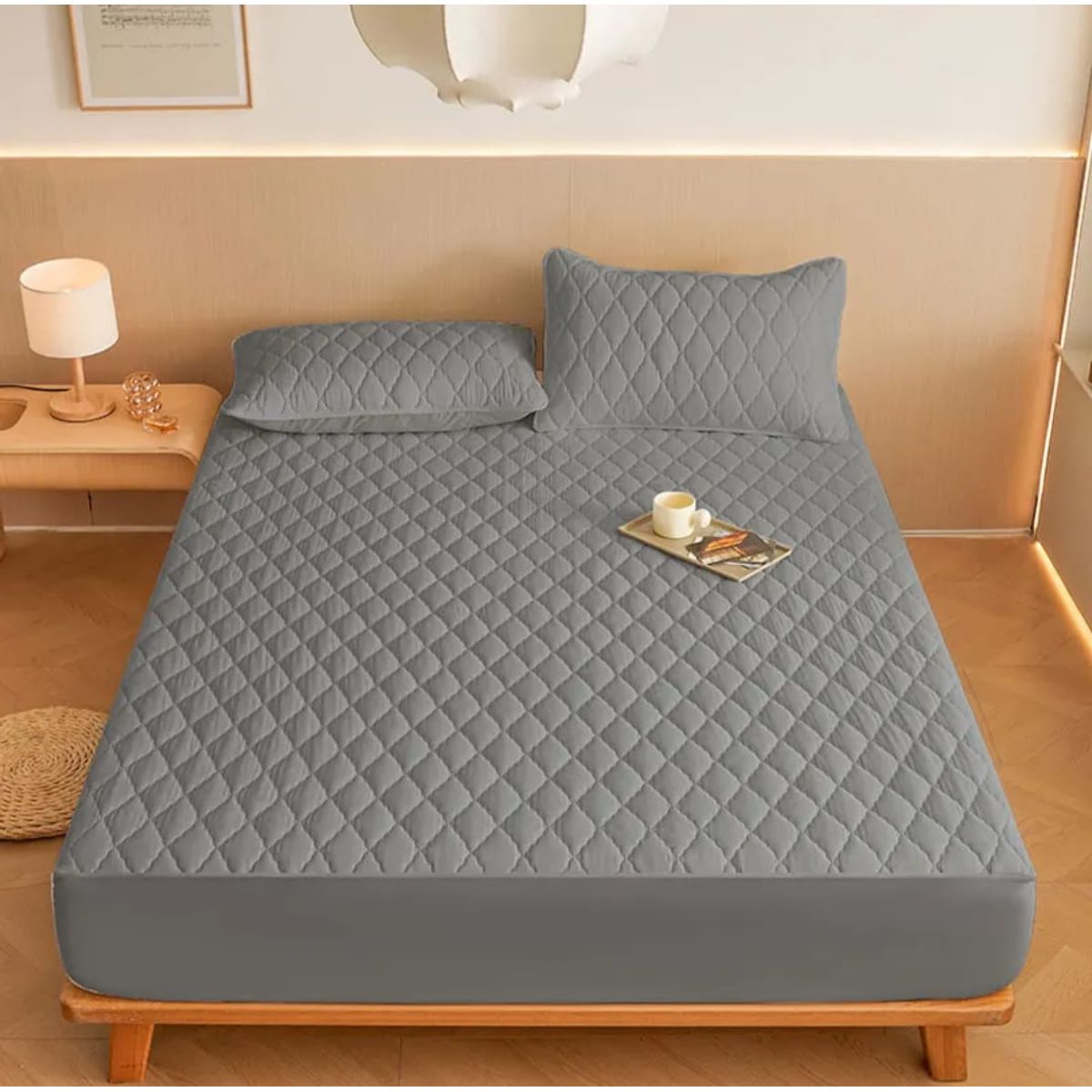GENERICO - cubre colchón gris oscuro 1.5  plaza protector impermeable 1 funda de almohada