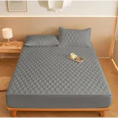 GENERICO - Cubre colchón gris oscuro 1.5 plaza protector impermeable 1 funda de almohada
