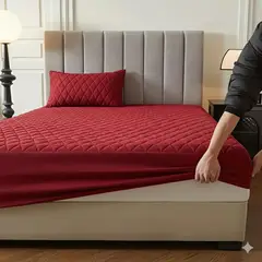 GENERICO - Cubre colchón burdeo 1.5 plaza protector impermeable 1 funda de almohada