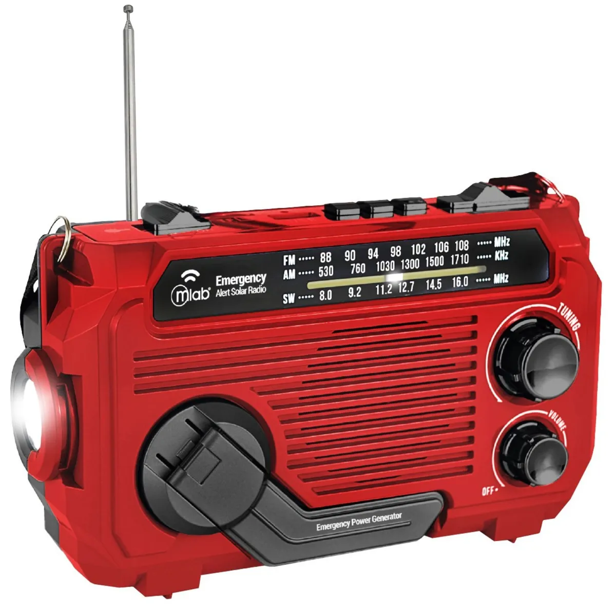 MLAB - Radio de Emergencia Solar Recargable + Dinamo de Carga AM/ FM/ SW/ BT Red Edition Multibandas