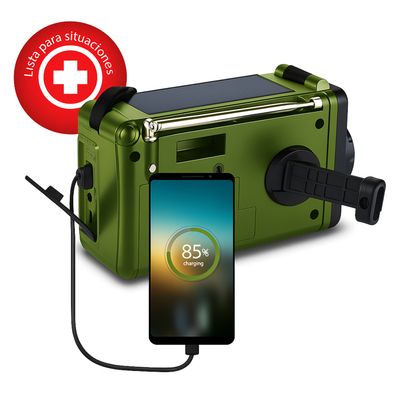 Imagen 2 del producto Radio de Emergencia Solar Recargable + Dinamo AM FM SW BT Green Edition
