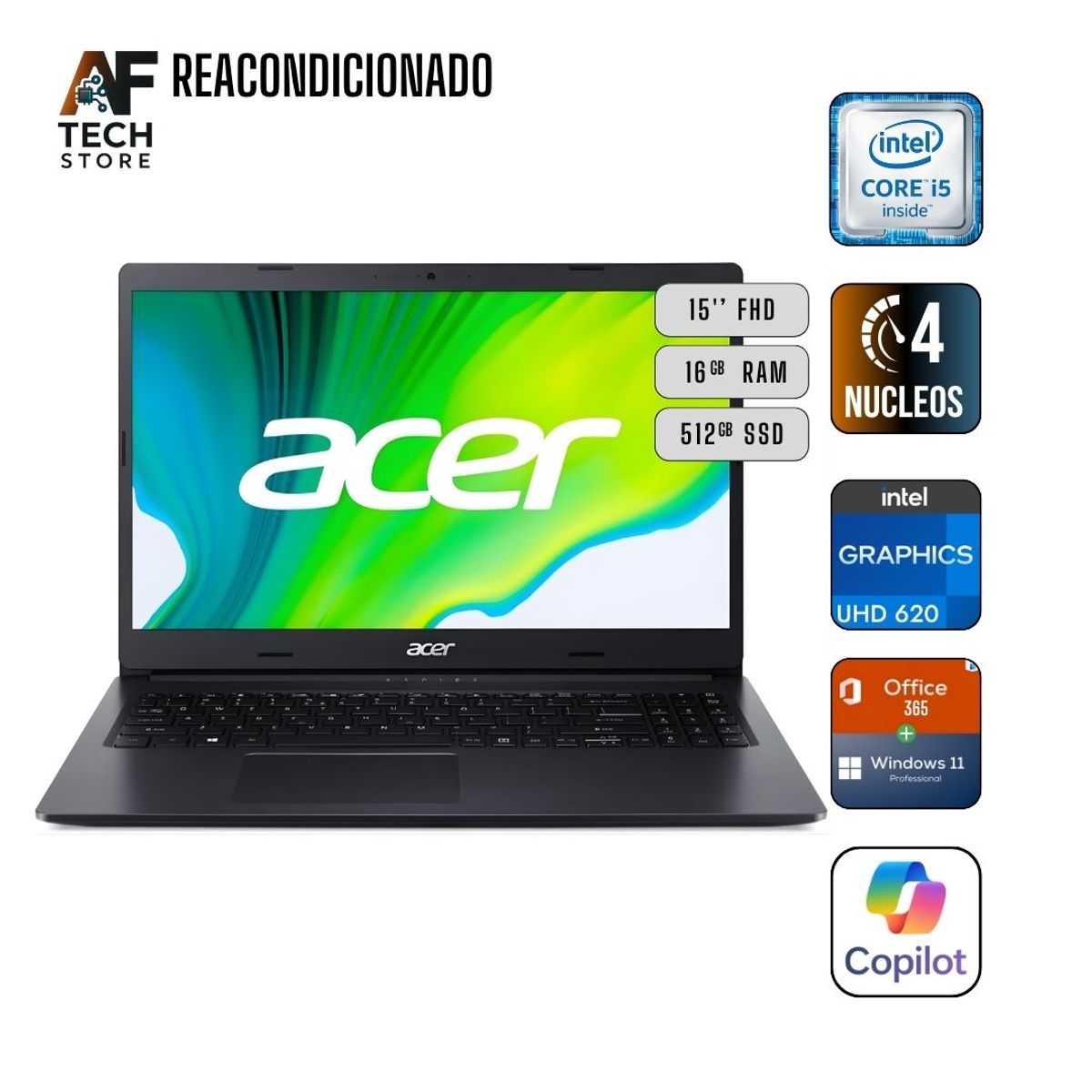 ACER - Notebook ACER N17C4 I5 8th 16GB 512GB - Win11+Office - Reacondicionado Profesional