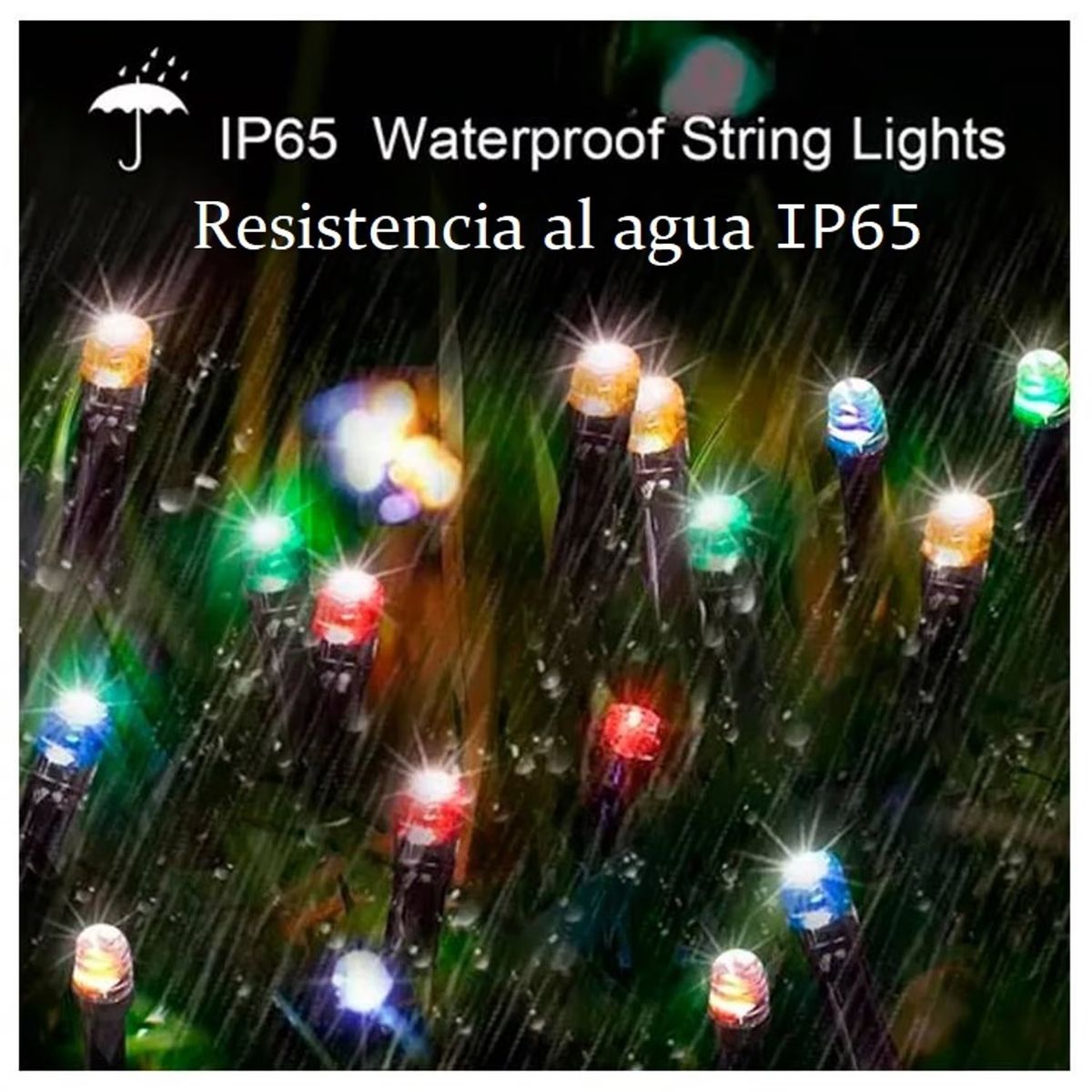 GENERICO - Pack x2 Luces solares Guirnalda 100 Led Multicolor 10 Metros