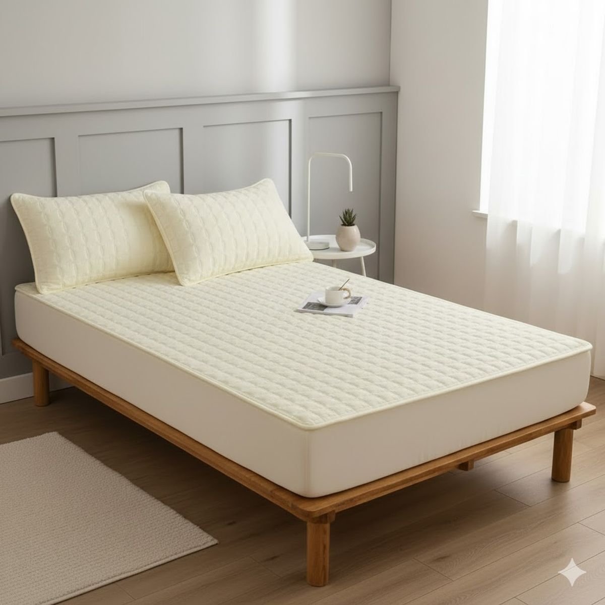 GENERICO - cubre colchón blanco crudo super King protector impermeable 2 funda de almohada