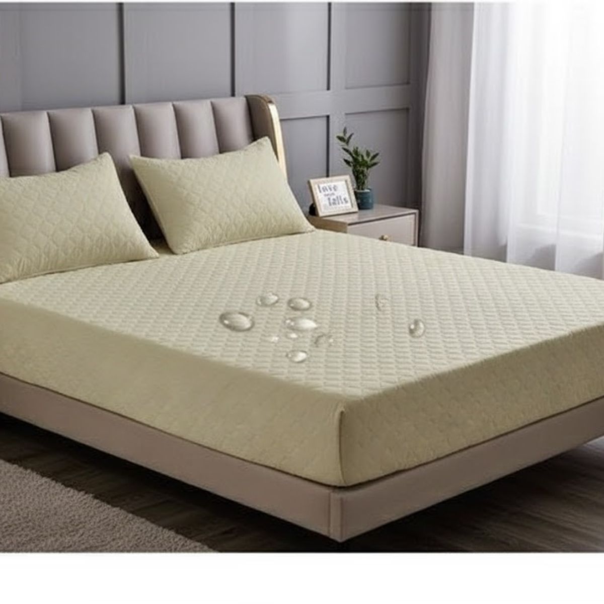 GENERICO - cubre colchón beige super King protector impermeable 2 funda de almohada