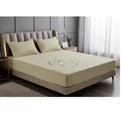GENERICO - Cubre colchón beige super King protector impermeable 2 funda de almohada