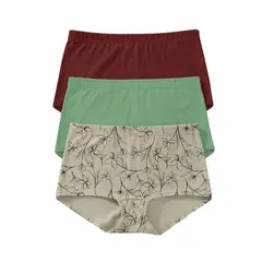 LEONISA - Pack x 3 bóxers cortos con algodón elástico 12634X3 Vino Marron / Verde Medio / Estampado Flores