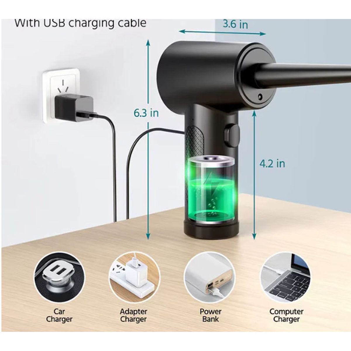 GO FOR IT - Soplador Portatil inalambrico recargable 3 velocidades