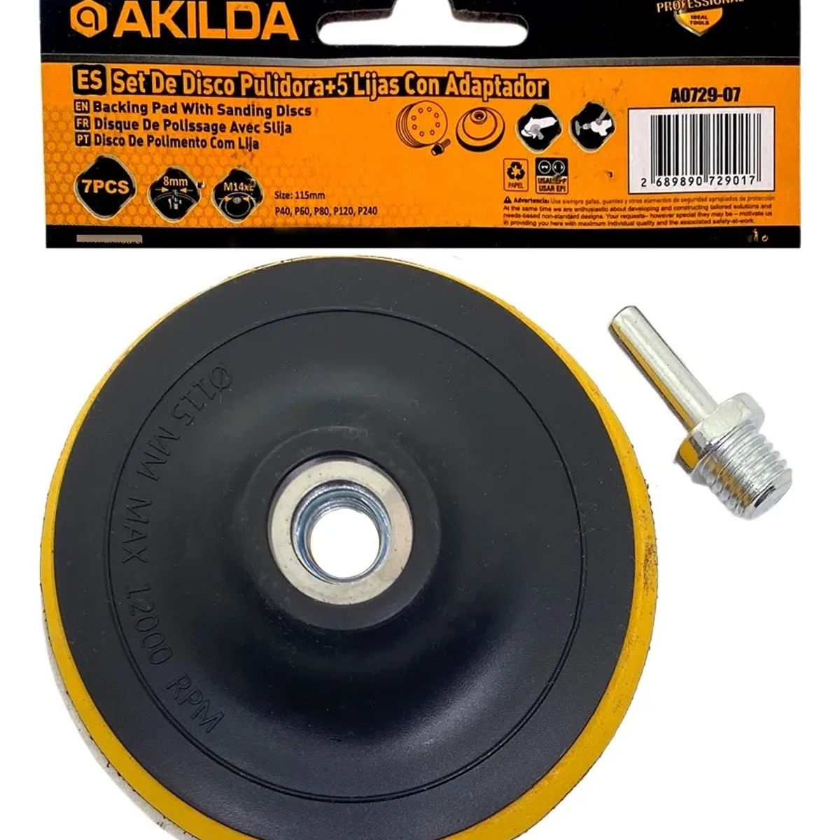 Disco Velcro Pulidor Para Esmeril 115mm + 5 Lijas Akilda, marca GENERICO - Foto Principal