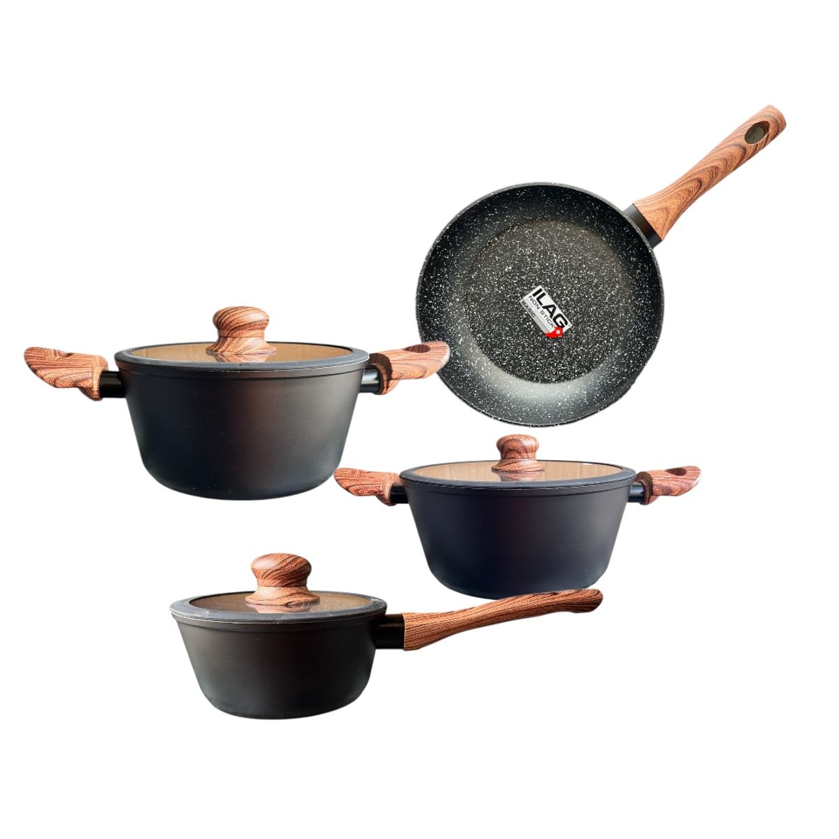 KEEP - BATERIA DE COCINA ANTIADHERENTE KEEP GRANITE LINE 7 PCS NEGRO