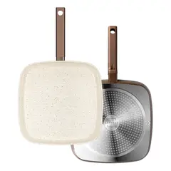 VIDITA - Sarten Bifera Aluminio Antiadherente 28cm Color A Contraste Chocolate Con Crema