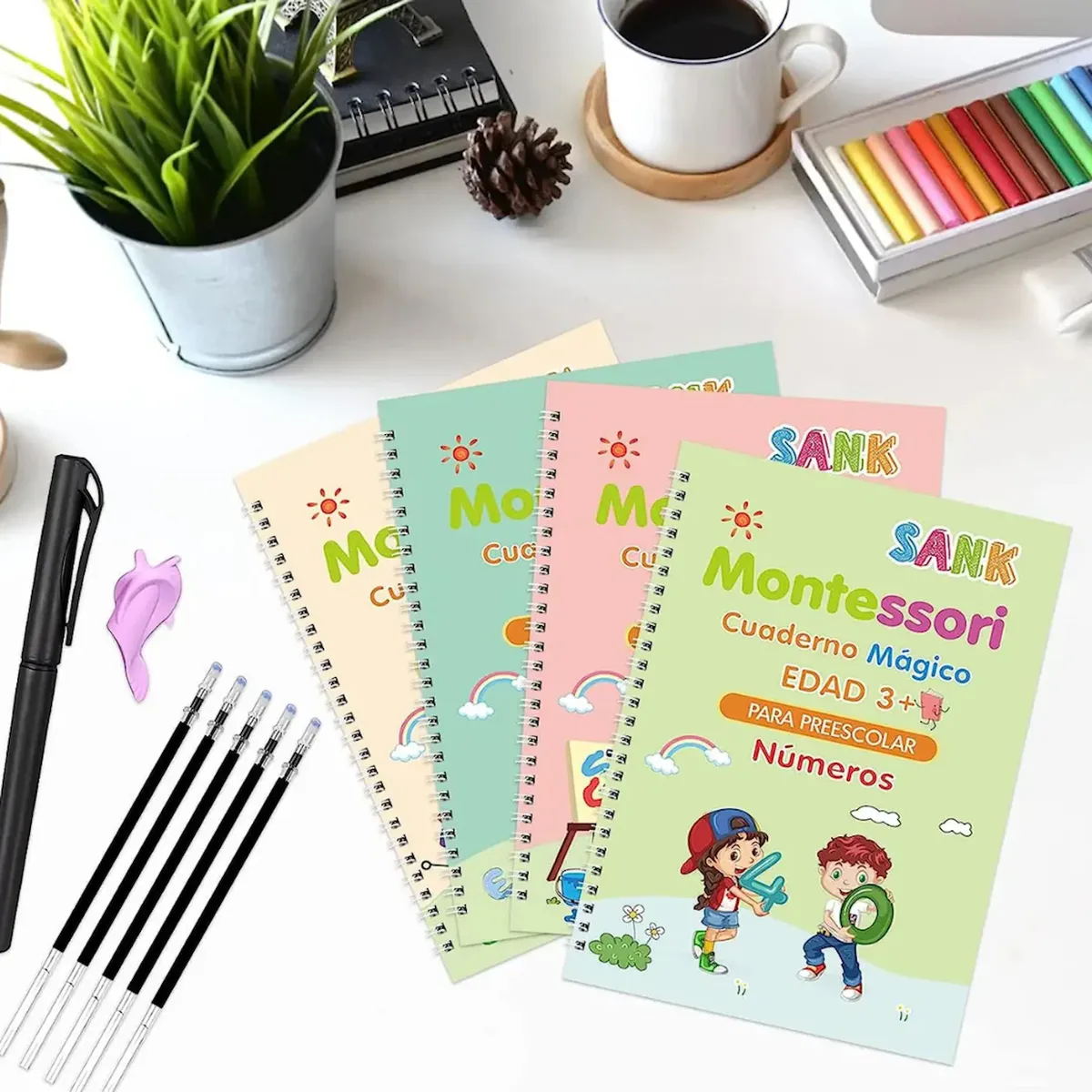 GENERICO - Pack 4 Cuadernos Mágico Aprendizaje Reutilizable Para Niños