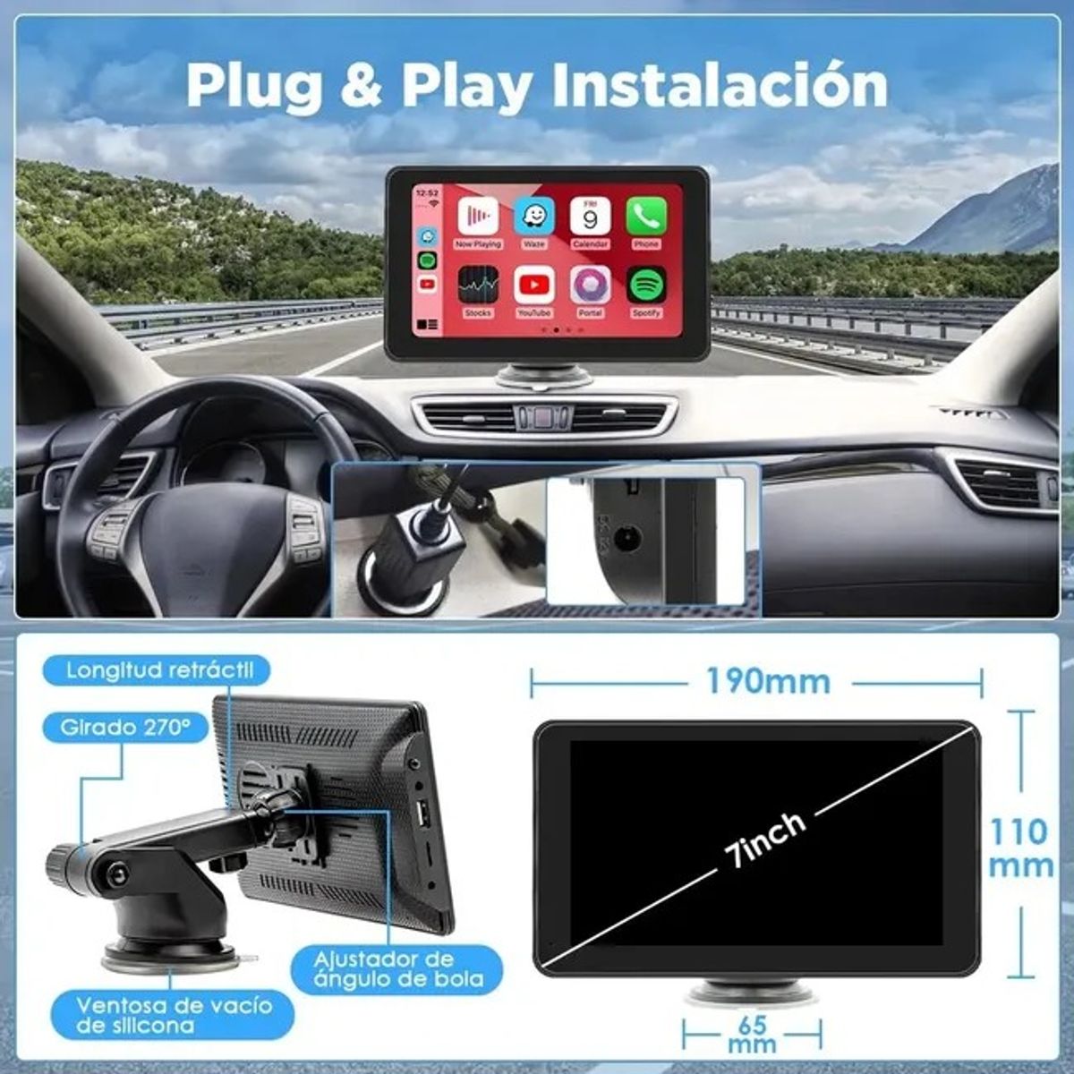 GENERICO - Radio Pantalla 7 Portatil Compatible Con Carplay Y Android