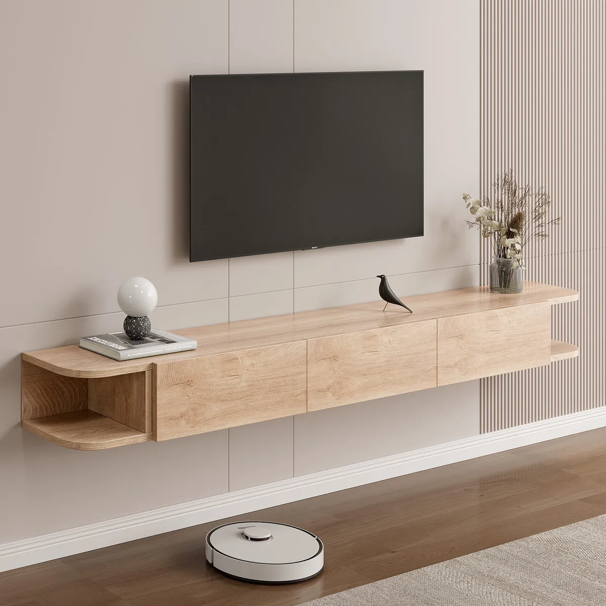 HOMER DESIGN - Rack Tv Flotante 160cm De Ancho 3 Puertas Hecho Melamina