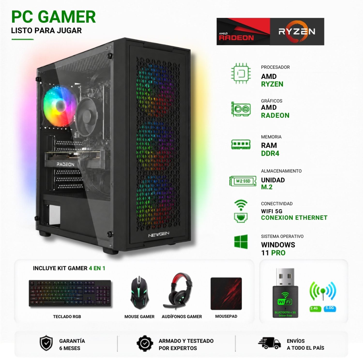 AMD CORP Pc Gamer AMD Ryzen 7 5700X - 16GB RAM - RX 9060XT - 1TB