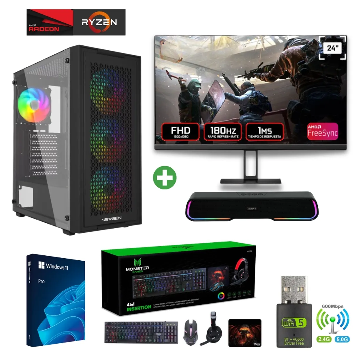AMD CORP - Pc Gamer Ryzen 7 5700X - 32GB - RX 9060XT - 2TB (Parlante + Monitor 24") TNM01
