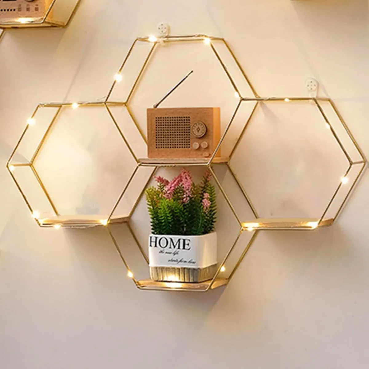 Estante decorativo de pared - hexagonal dorado, marca YOMYM - Foto Principal