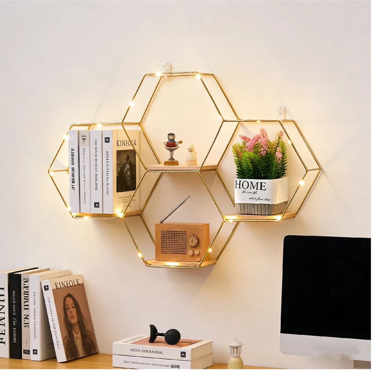 Estante decorativo de pared - hexagonal dorado, marca YOMYM - Foto 2