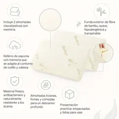 SPACE HOME - Almohada Con Memoria Cervical Cuello Y Cabeza Pack X2 Blanco