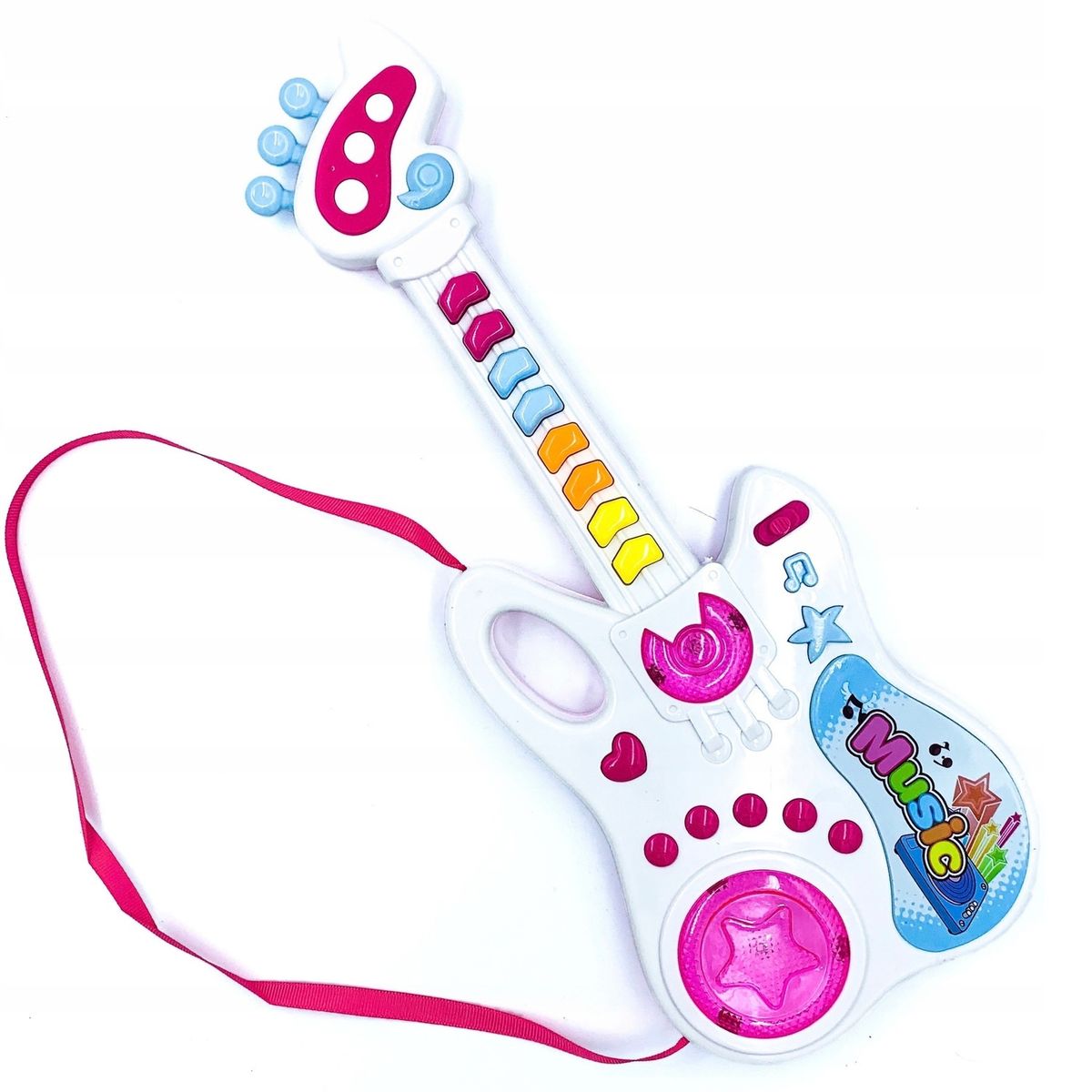 GENERICO - PACK X 3 GUITARRA CLUZ Y FUNCIÓN MÚSICA Y MELODÍAS 8 TECLAS CORREA ROSABLANCO