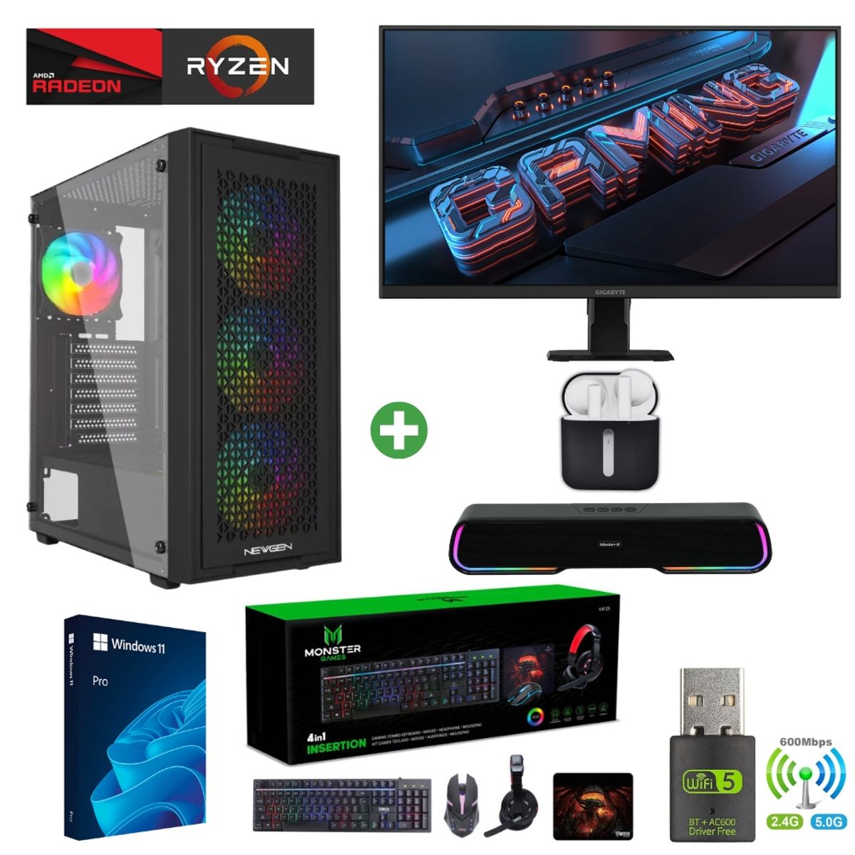 AMD CORP - Pc AMD Ryzen 7 5700X - 32GB - RX 7600 - 2TB - (Monitor 27" + Parlante + HP) TNM01