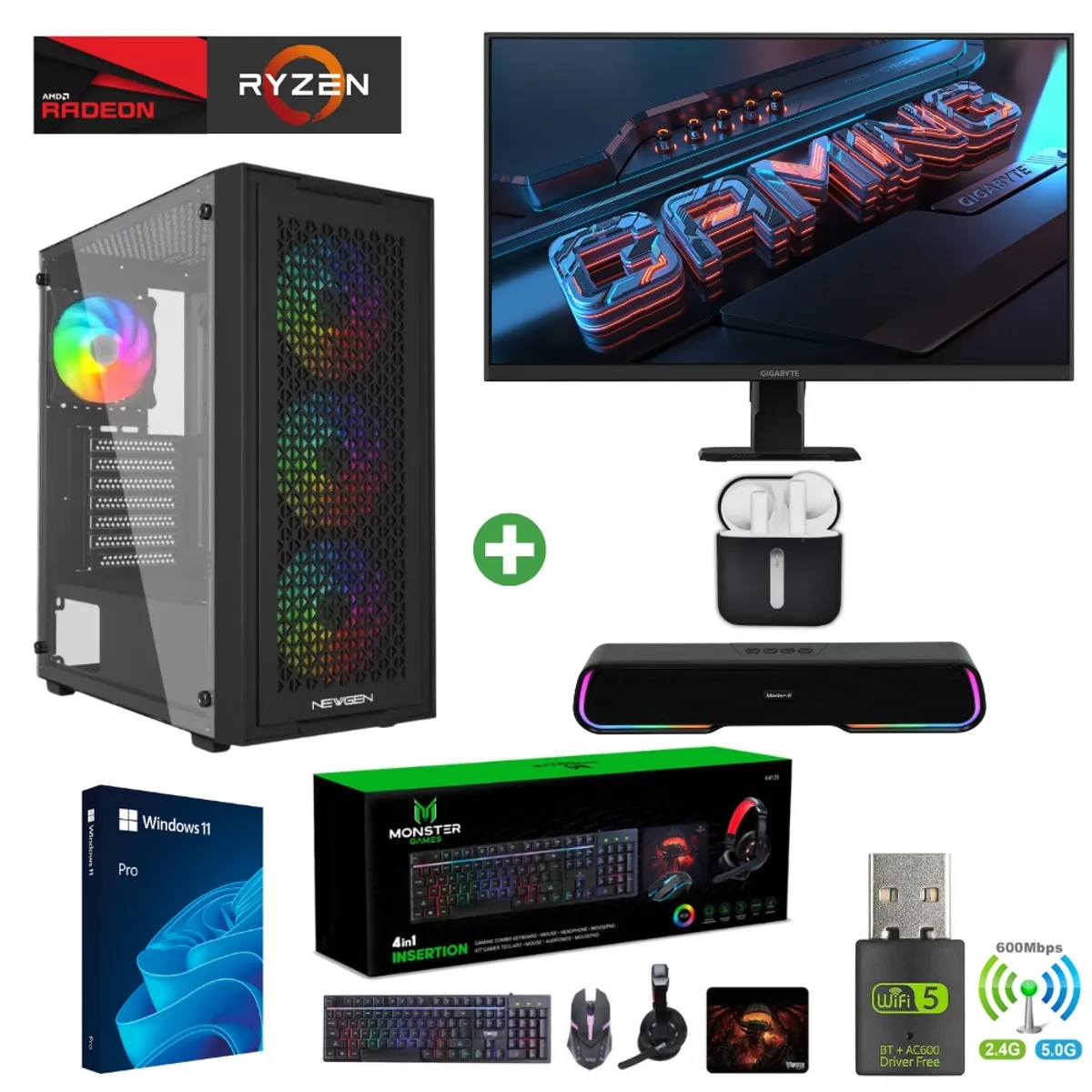 AMD CORP - Pc AMD Ryzen 7 5700X - 32GB - RX 7600 - 2TB - (Monitor 27" + Parlante + HP) TNM01
