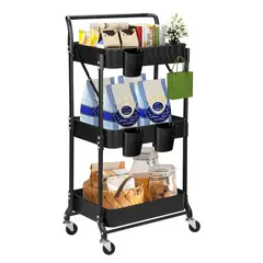 VIDITA - Carro organizador metálico plegable con ruedas multiuso - Negro