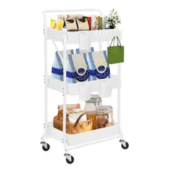 VIDITA - Carro organizador metálico plegable con ruedas multiuso - Blanco