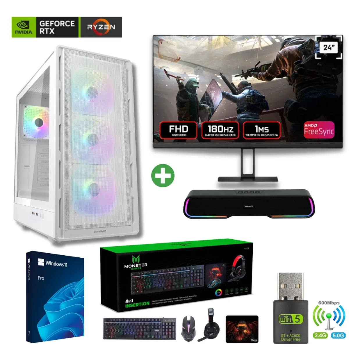 AMD CORP - Pc Gamer AMD 7 5800XT - 16GB - RTX5060TI - 1TB (Parlante + Monitor 24") AIRP-W