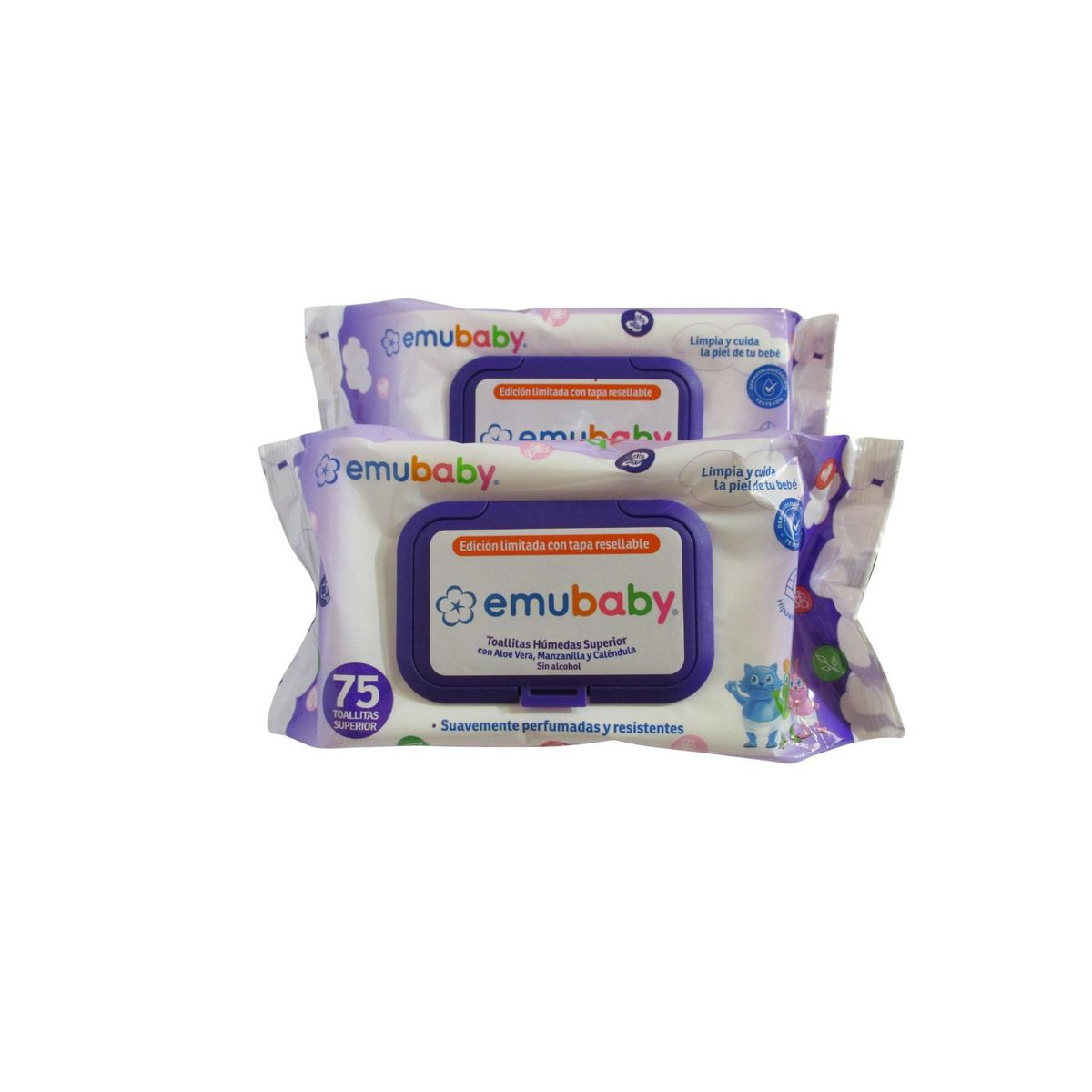 EMUBABY - Toallas Humedas Emubaby Superior Pack de 2 x 75 unidades Cada Una.