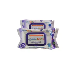 EMUBABY - Toallas Humedas Superior Pack de 2 x 75 unidades Cada Una.