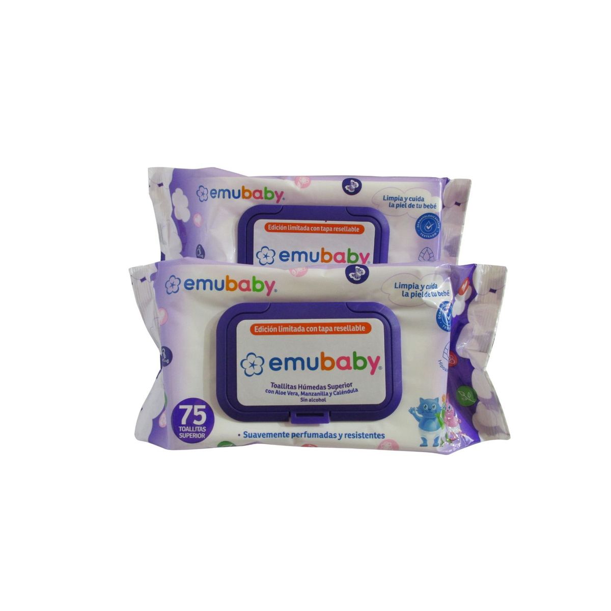 EMUBABY - Toallas Humedas Emubaby Superior Pack de 2 x 75 unidades Cada Una.