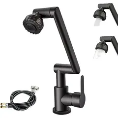 KUANGYE - Llaves para Lavabo Baño 1080° Giratorias Grifo acero inoxidable de Cocina modo dual con 2 manguera