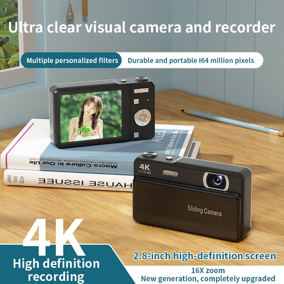 RENVMEXY - Elegancia en Negro Cámara Compacta 4K y 64MP