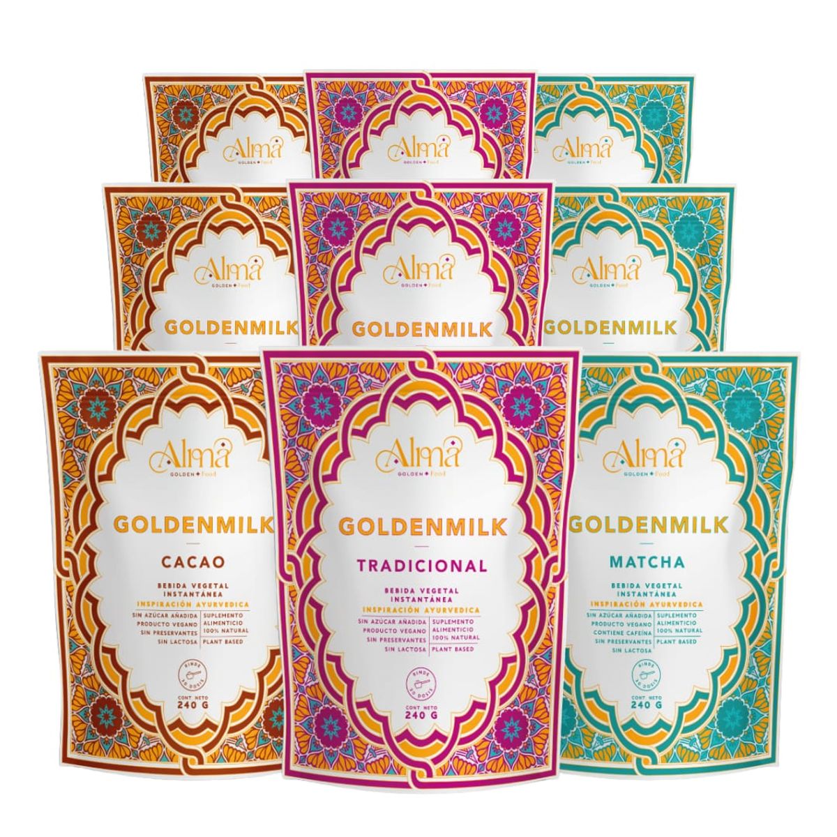 GENERICO - Pack x 9 Goldenmilk Dorada 240gr Alma Golden Food