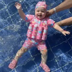 JUMP KIDS - Traje de Baño Flotador Enterito Con Gorro Niña 2 Piezas 9 a 36 Meses Pink Sea