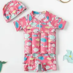 JUMP KIDS - Traje de Baño Flotador Enterito Con Gorro Niña 2 Piezas 9 a 36 Meses Pink Sea